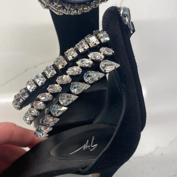 Giuseppe Zanotti Silver Crystal Embellished Heels Black Leather Sandals Shoes - Picture 7 of 15